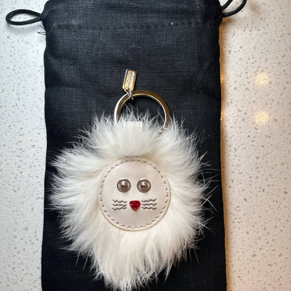 Coach Furry White Cat Keychain/ Bag Charm- new without tag